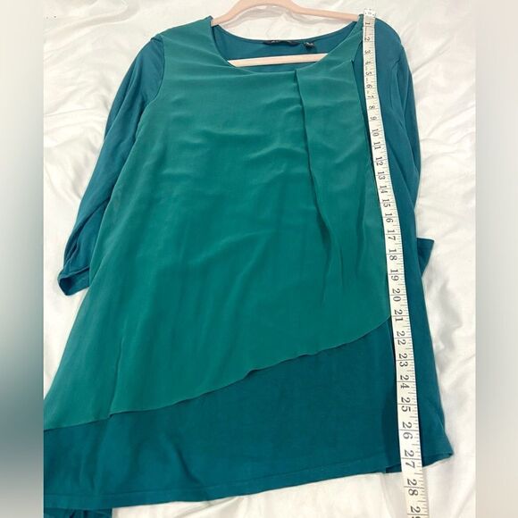 H By Halston, long sleeve green jade assymetrical double layer top size S - Picture 5 of 9